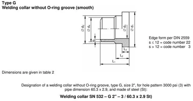 SAE Flange head welding collar without o-ring groove Type G